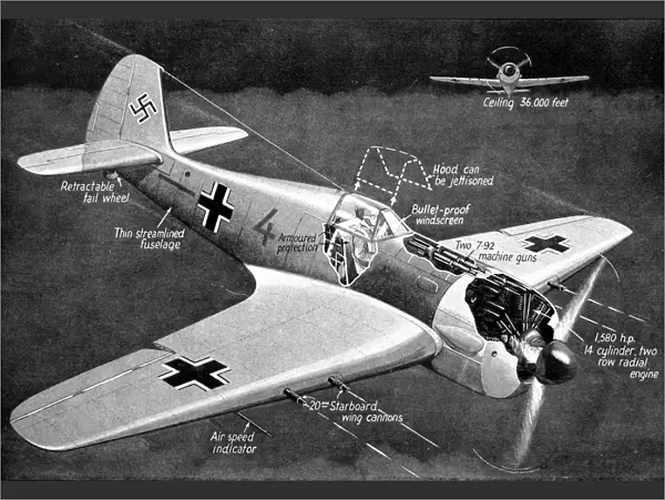Illustration of FW190 Fighter; Second World War, 1942