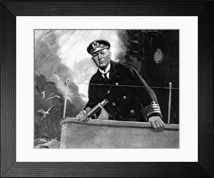 Framed Print : Royal Navy Captain on the Bridge, 1916 Framed Print : Royal Navy Captain on the Bridge, 1916