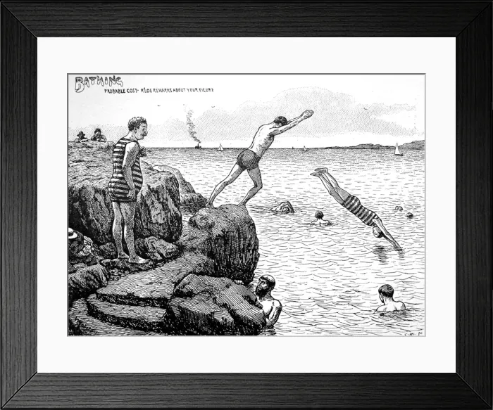 Framed Print : Victorian Bathers Diving off Rocks, 1898 Framed Print : Victorian Bathers Diving off Rocks, 1898
