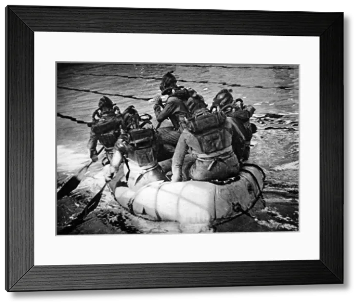 Framed Print : Frogmen in their dinghy, 1945 Framed Print : Frogmen in their dinghy, 1945