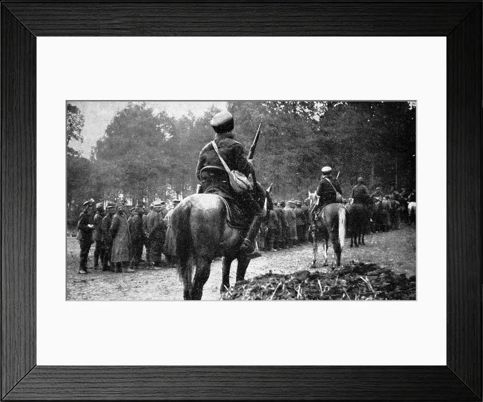 Framed Print : Mounted French Spahis guarding German prisoners; First World Framed Print : Mounted French Spahis guarding German prisoners; First World