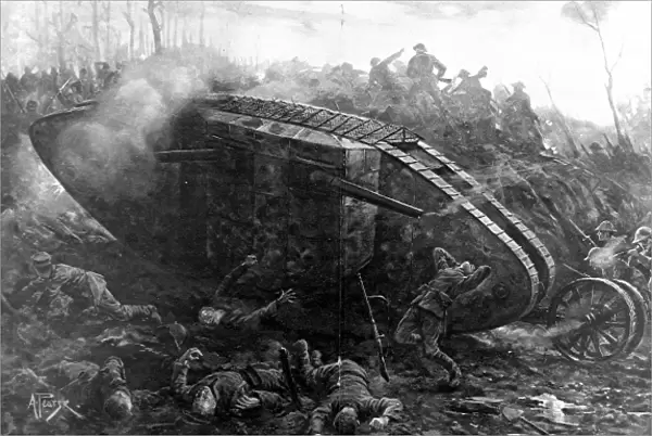 British Tank attacking German positions; First World War, 19