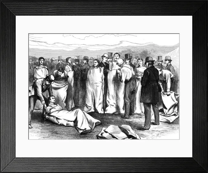 Framed Print : Competitors in a Sack Race at Lillie Bridge, London, 1874 Framed Print : Competitors in a Sack Race at Lillie Bridge, London, 1874
