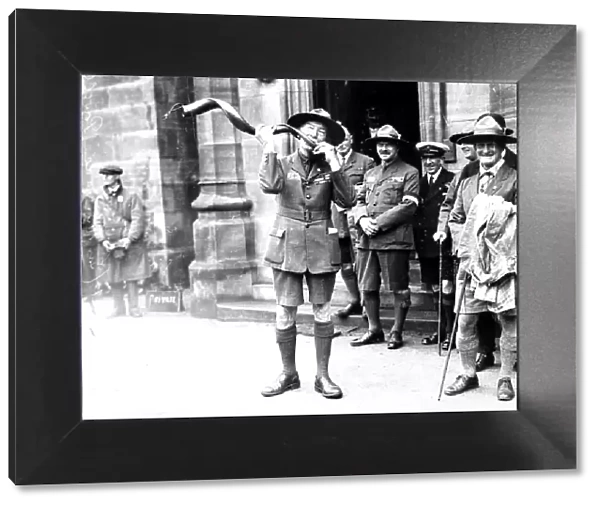 Sir Robert Baden-Powell playing the Kudu Horn, Birkenhead, 1