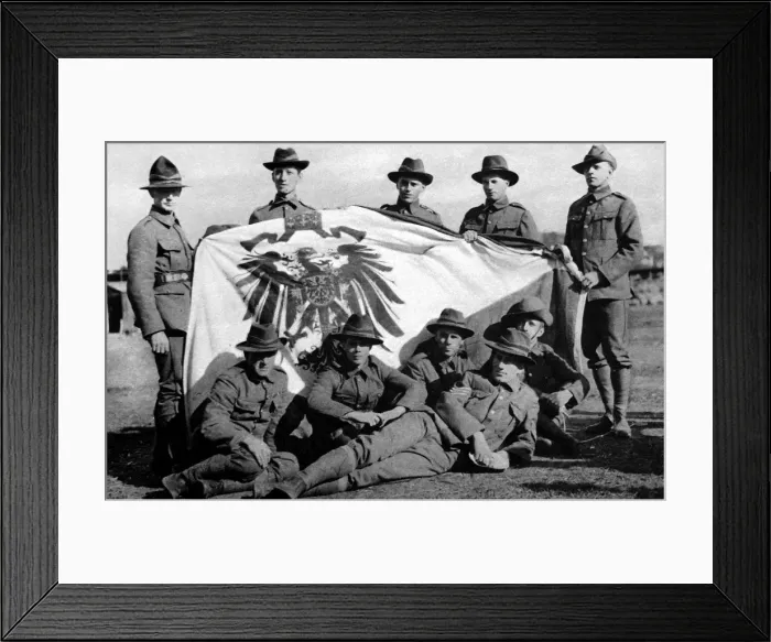 Framed Print : Soldiers from the New Zealand Expeditionary Force posed with the captured Imperial German Standard Framed Print : Soldiers from the New Zealand Expeditionary Force posed with the captured Imperial German Standard