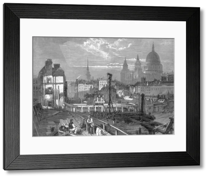 Framed Print : Railway Works at Blackfriars, London, 1864 Framed Print : Railway Works at Blackfriars, London, 1864