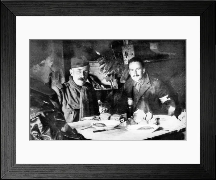Framed Print : British Officers at their meal in a trench shelter or dug out Framed Print : British Officers at their meal in a trench shelter or dug out