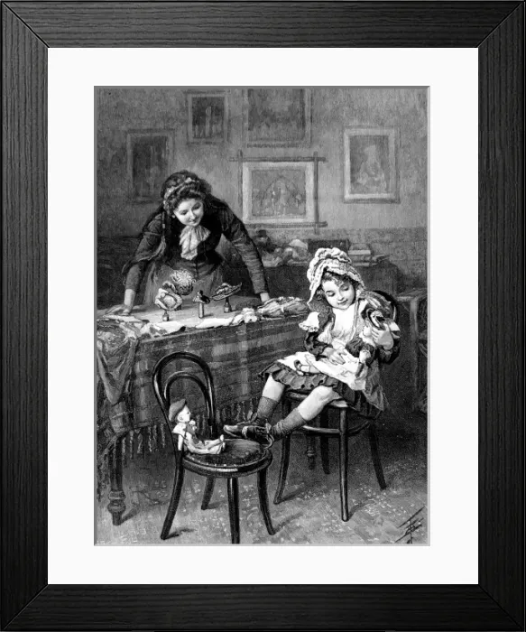 Framed Print : Little Girl playing at shopping, 1892 Framed Print : Little Girl playing at shopping, 1892