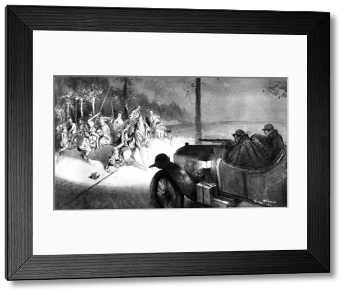 Framed Print : A fight between an armoured car and a German cavalry patrol Framed Print : A fight between an armoured car and a German cavalry patrol