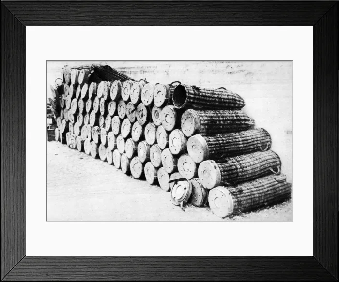 Framed Print : For big projectiles used by the Germans in the Great War: Wicker cases for shells Framed Print : For big projectiles used by the Germans in the Great War: Wicker cases for shells