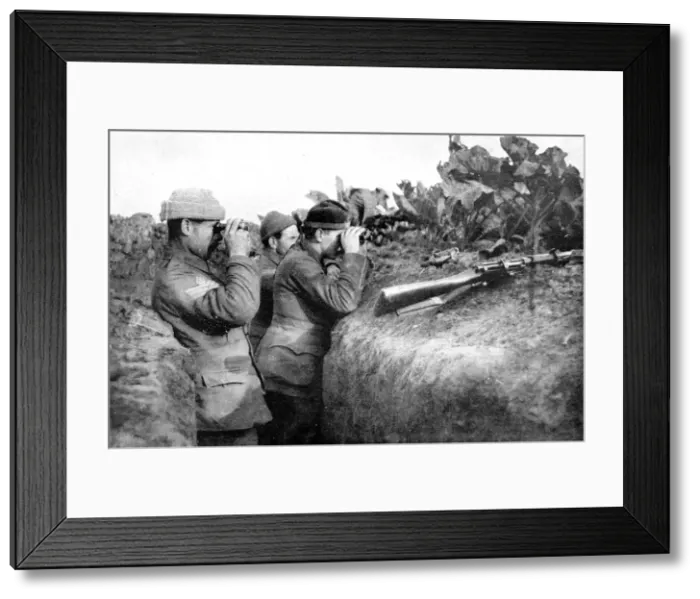 Framed Print : Looking for the daring German sniper: British soldiers engaged in locating one of the enemys sharpshooters Framed Print : Looking for the daring German sniper: British soldiers engaged in locating one of the enemys sharpshooters
