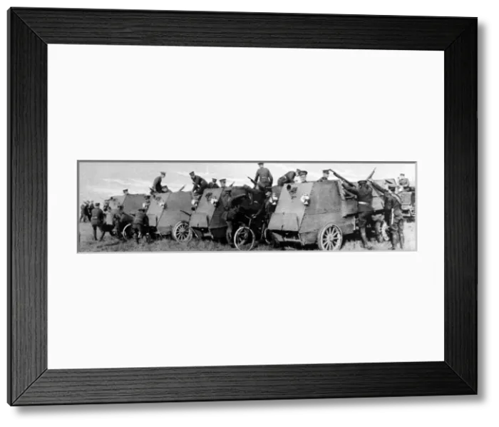 Framed Print : Canadian soldiers inspecting armoured cars at the Salisbury Plain camp Framed Print : Canadian soldiers inspecting armoured cars at the Salisbury Plain camp