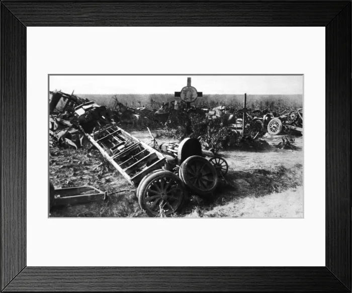 Framed Print : The remains off a German motor-transport convoy grouped round soldiers graves Framed Print : The remains off a German motor-transport convoy grouped round soldiers graves