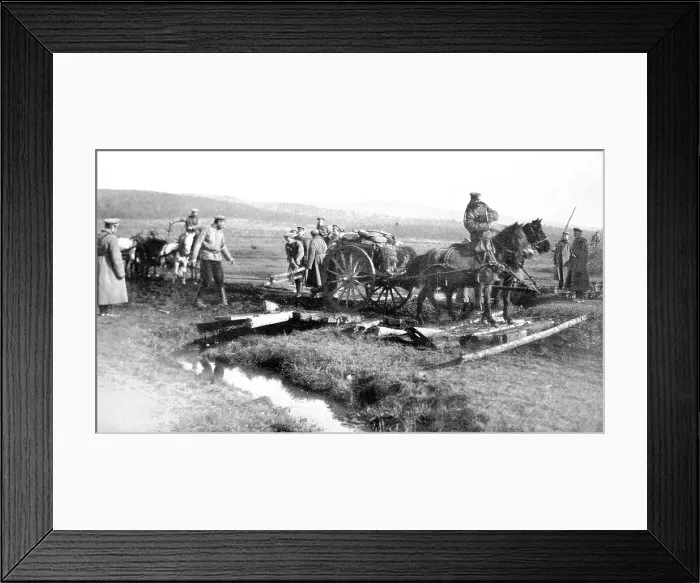 Framed Print : The efficient transport service of the Russian army, a mended road in Poland Framed Print : The efficient transport service of the Russian army, a mended road in Poland