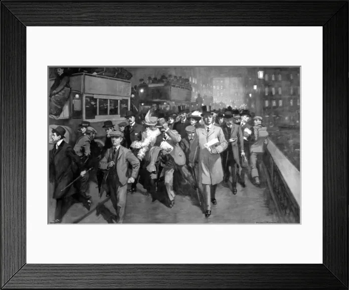 Framed Print : Workers leaving the City of London on Christmas Eve, 1908 Framed Print : Workers leaving the City of London on Christmas Eve, 1908