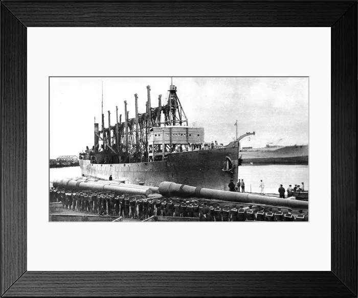Framed Print : The Santa Claus ship from the United States, with big naval guns in the foreground Framed Print : The Santa Claus ship from the United States, with big naval guns in the foreground