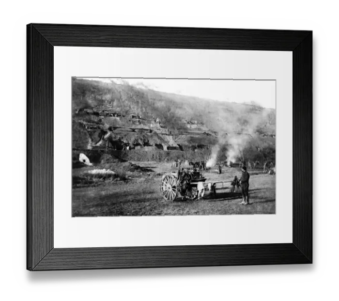 Framed Print : A troglodyte village mof troops in the field: French soldiers in their shelter trenches excavated in the side of Framed Print : A troglodyte village mof troops in the field: French soldiers in their shelter trenches excavated in the side of