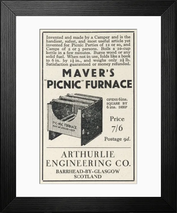 Framed Print : Mavers Picnic Furnace Ad Framed Print : Mavers Picnic Furnace Ad