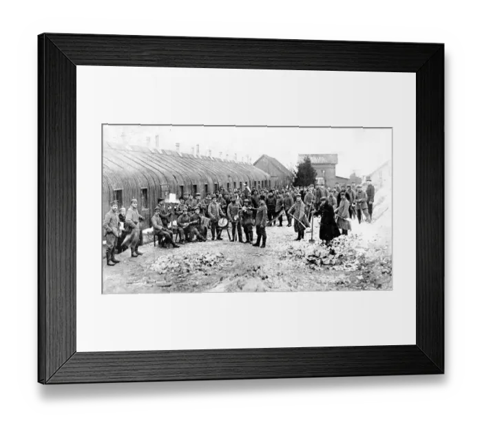 Framed Print : A German band, with top-hatted conductor, in an enemy camp at the front Framed Print : A German band, with top-hatted conductor, in an enemy camp at the front