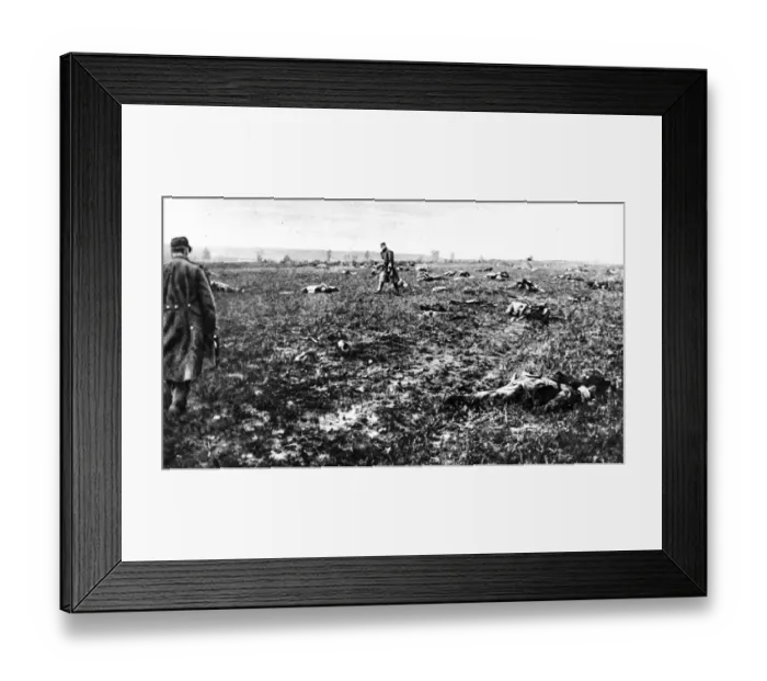 Framed Print : After a fight in Champagne: Bodies of fallen German soldiers strewn over a battlefield after action Framed Print : After a fight in Champagne: Bodies of fallen German soldiers strewn over a battlefield after action