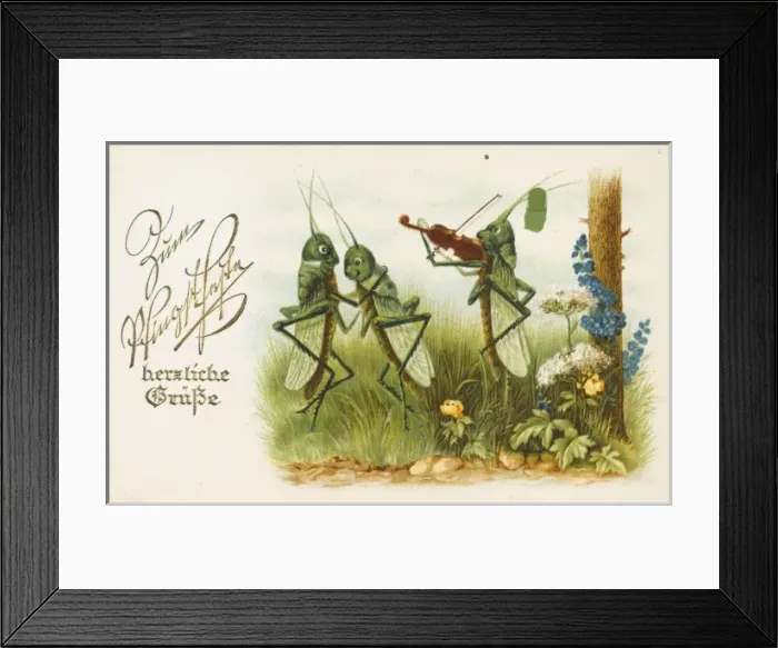 Framed Print : Dancing Grasshoppers - Russian Postcard Framed Print : Dancing Grasshoppers - Russian Postcard