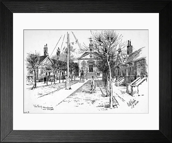 Framed Print : Trinity Almshouses, Mile End, London, 1895 Framed Print : Trinity Almshouses, Mile End, London, 1895