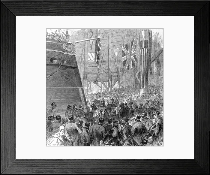 Framed Print : Princess Louise launching screw-corvette, Druid at Deptfor Framed Print : Princess Louise launching screw-corvette, Druid at Deptfor