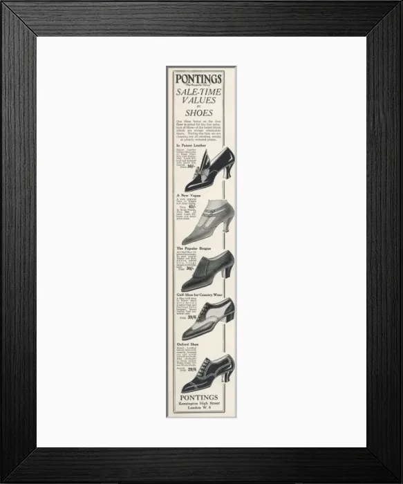 Framed Print : Pontings Shoe Advert Framed Print : Pontings Shoe Advert