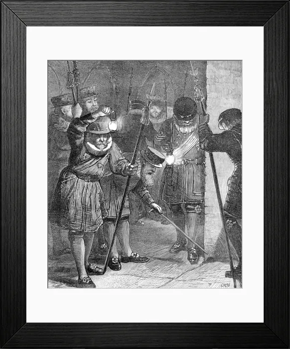 Framed Print : Yeomen of the Guard searching the Vaults of the Houses of Pa Framed Print : Yeomen of the Guard searching the Vaults of the Houses of Pa
