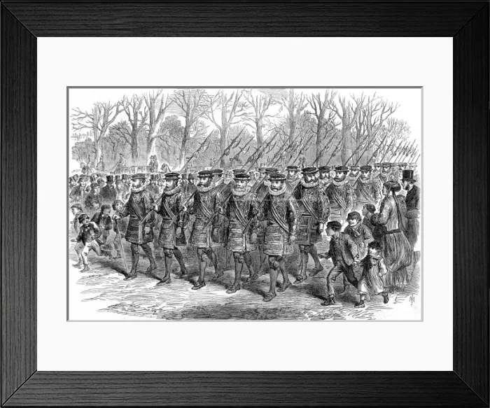 Framed Print : Yeomen of the Guard marching through London, 1869 Framed Print : Yeomen of the Guard marching through London, 1869