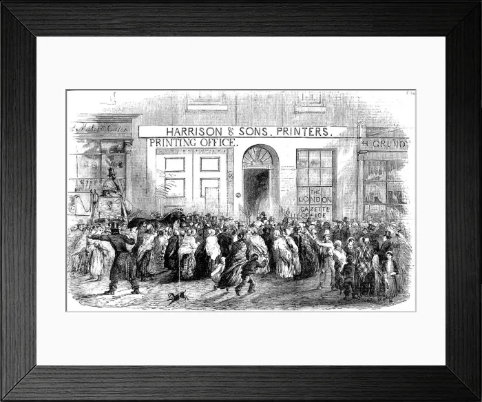 Framed Print : Crowd outside the London Gazette Office, London, 1854 Framed Print : Crowd outside the London Gazette Office, London, 1854