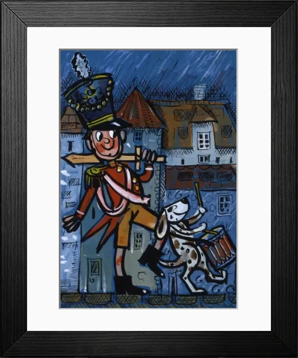 Framed Print : A Boy soldier marching to a dog beating a drum Framed Print : A Boy soldier marching to a dog beating a drum