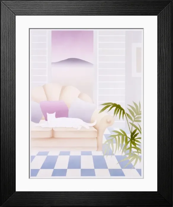 Framed Print : White cat on a sofa Framed Print : White cat on a sofa