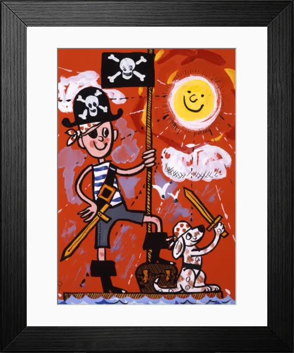 Framed Print : Young boy and his dog play pirates Framed Print : Young boy and his dog play pirates