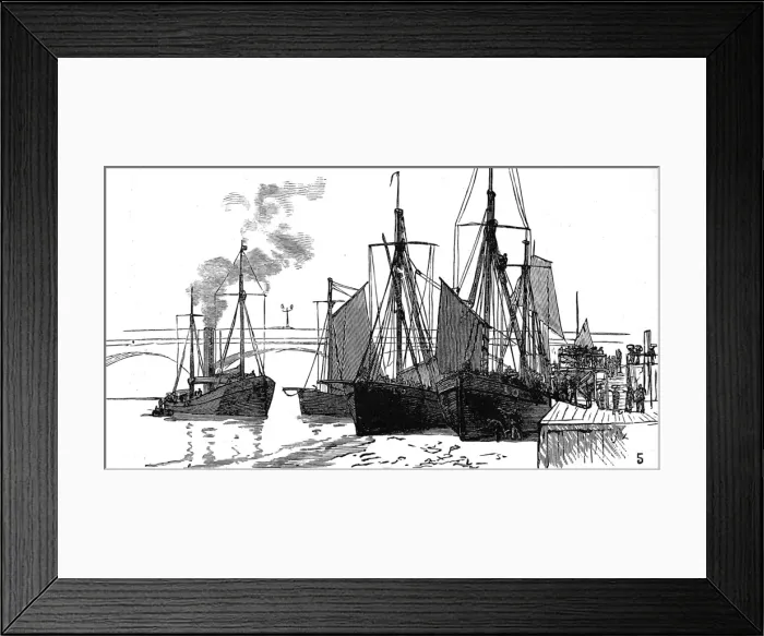 Framed Print : Fishing Smacks at Billingsgate, London, 1882 Framed Print : Fishing Smacks at Billingsgate, London, 1882