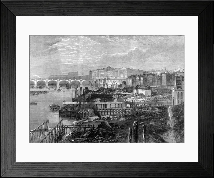 Framed Print : Construction of the Thames Embankment, London, 1865 Framed Print : Construction of the Thames Embankment, London, 1865