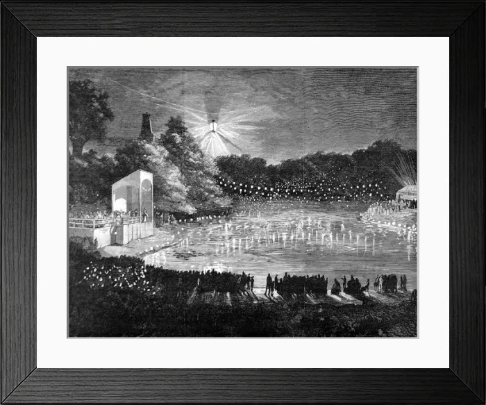 Framed Print : Electric Lighting at Alexandra Palace Lakes, 1880 Framed Print : Electric Lighting at Alexandra Palace Lakes, 1880