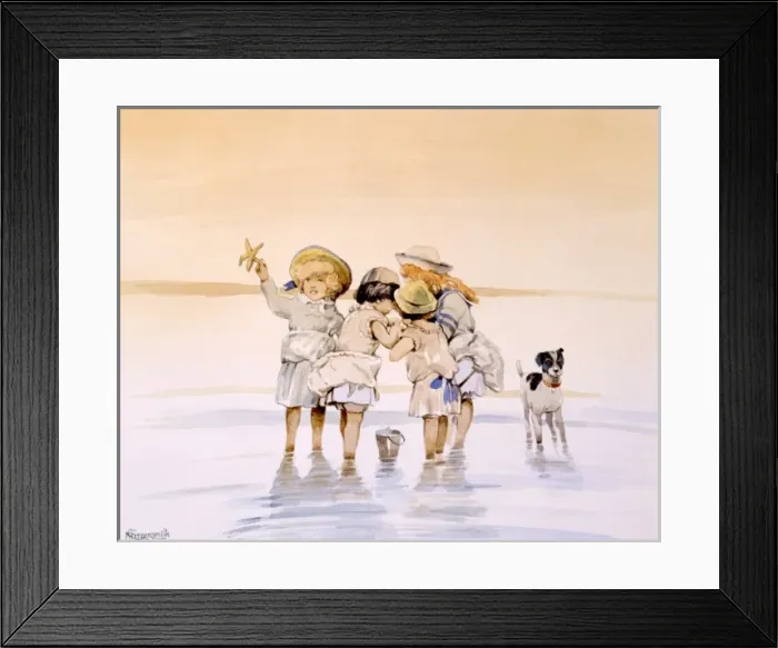 Framed Print : Children paddling and finding sea creatures Framed Print : Children paddling and finding sea creatures