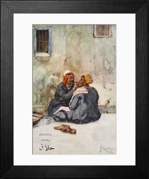 Framed Print : Egyptian street barber shaving a customer Framed Print : Egyptian street barber shaving a customer