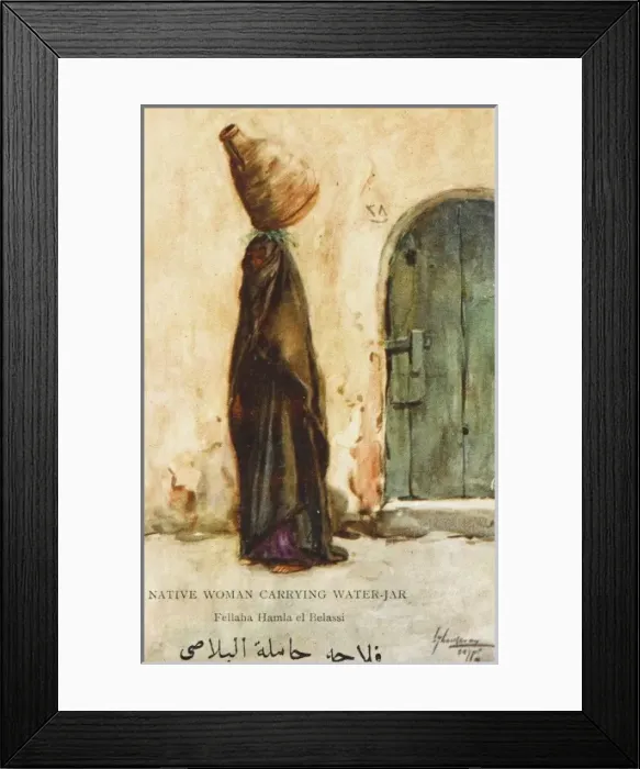Framed Print : Native Egyptian Woman carrying a large jar of water Framed Print : Native Egyptian Woman carrying a large jar of water