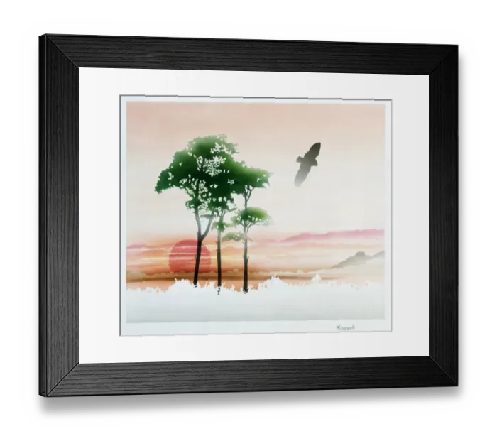 Framed Print : Rural scene with trees and red sunset Framed Print : Rural scene with trees and red sunset