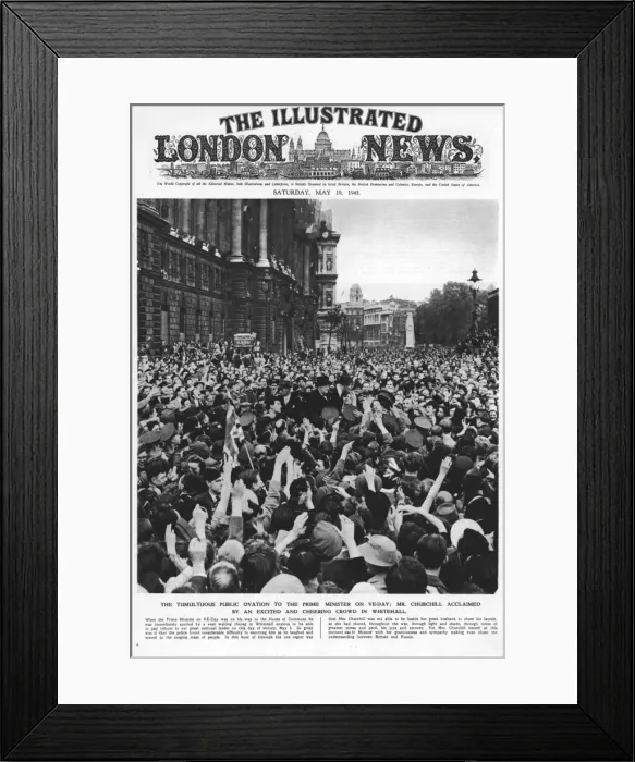 Framed Print : Winston Churchill surrounded by V-E Day crowds Framed Print : Winston Churchill surrounded by V-E Day crowds
