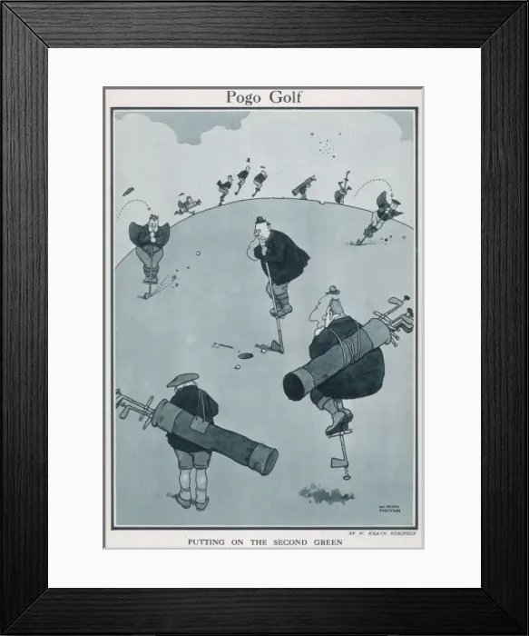 Framed Print : Pogo Golf. Cartoon, Pogo Golf. Men playing golf using clubs as pogo sticks Framed Print : Pogo Golf. Cartoon, Pogo Golf. Men playing golf using clubs as pogo sticks