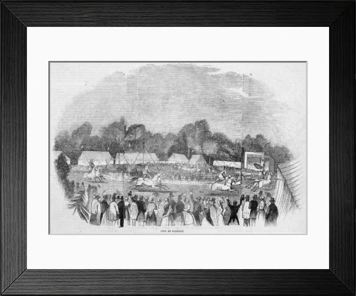 Framed Print : BROMLEY. Horse-riders each standing on two horses compete in a race at Bromley Framed Print : BROMLEY. Horse-riders each standing on two horses compete in a race at Bromley