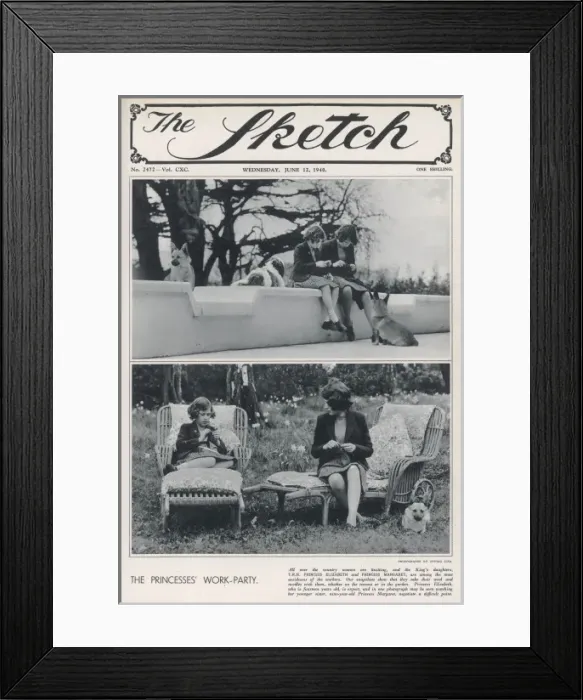 Framed Print : Princess Elizabeth & Princess Margaret knitting Framed Print : Princess Elizabeth & Princess Margaret knitting