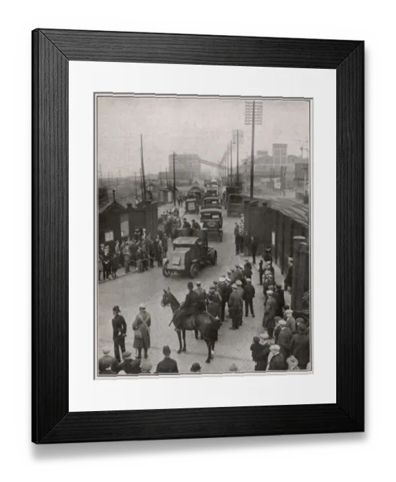 Framed Print : The General Strike - food convoys leaving docks Framed Print : The General Strike - food convoys leaving docks