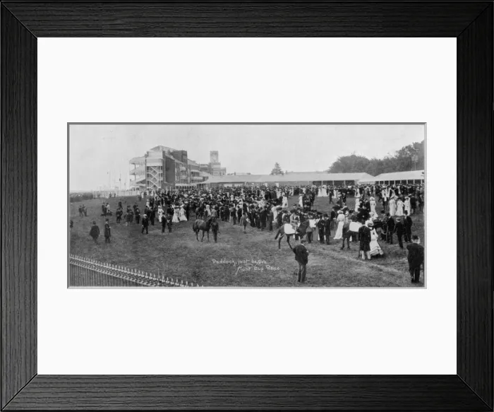Framed Print : Ascot. Crowds gathering near the paddock before the Hunt Cup Race Framed Print : Ascot. Crowds gathering near the paddock before the Hunt Cup Race
