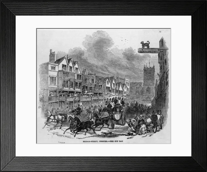 Framed Print : CHESTER. Bridge Street, Chester, Cheshire, on Cup Day - a sporting occasion Framed Print : CHESTER. Bridge Street, Chester, Cheshire, on Cup Day - a sporting occasion