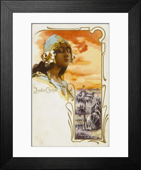 Framed Print : Lady from Indo-China with landscape Framed Print : Lady from Indo-China with landscape