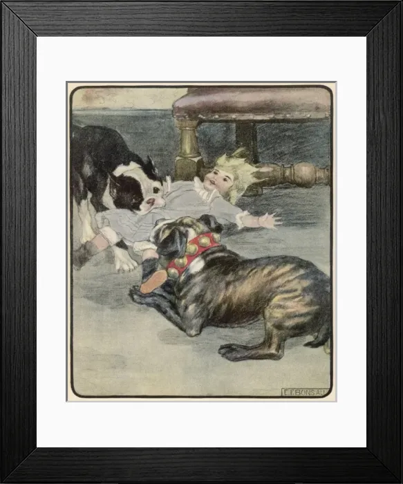 Framed Print : Two Dogs and a Doll Framed Print : Two Dogs and a Doll